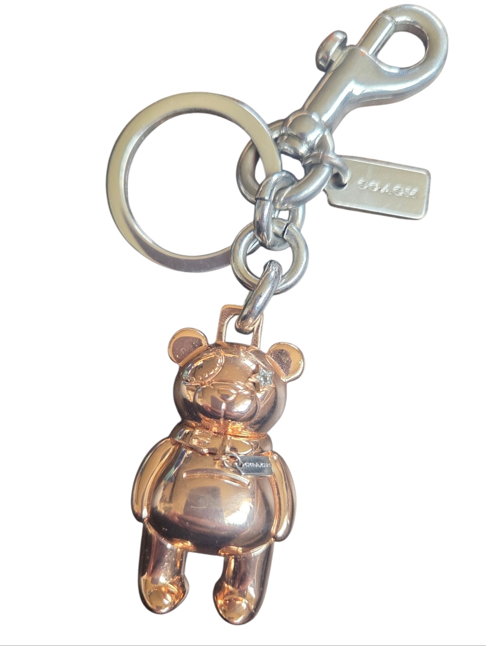 COACH Rose Gold and Silver Teddy Bear Key Charm/Chain - Heavy - Rare Bear! 🩷